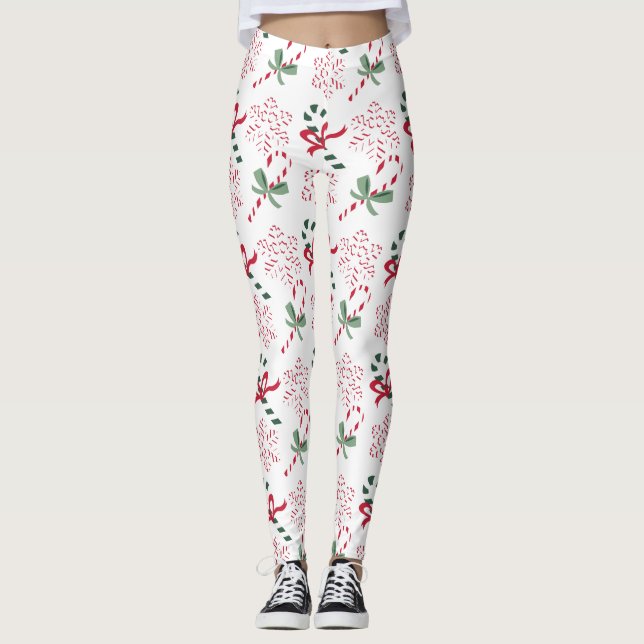 Leggings Sucres de canne et flocons de neige de vacances, (Devant)