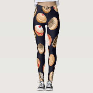 Leggings Sufganiyot Donuts : Hanoukka Vintage Motif