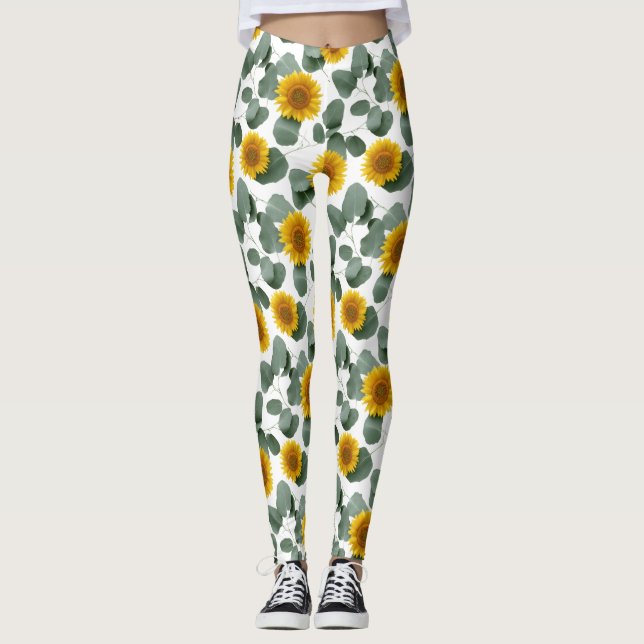 Leggings Sunflowers with Eucalyptus Leaves Pattern (Devant)