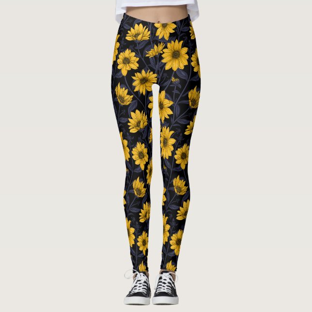Leggings Sunroot, tournesol sauvage en jaune et bleu (Devant)