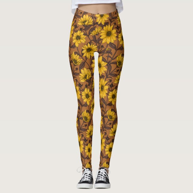 Leggings Sunroot, tournesol sauvage en jaune et marron (Devant)