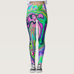 Leggings Super Abstrait Aqua et Navy Lava Swirl