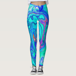 Leggings Super Abstrait Ocean Blue et Green Liquid Swirl