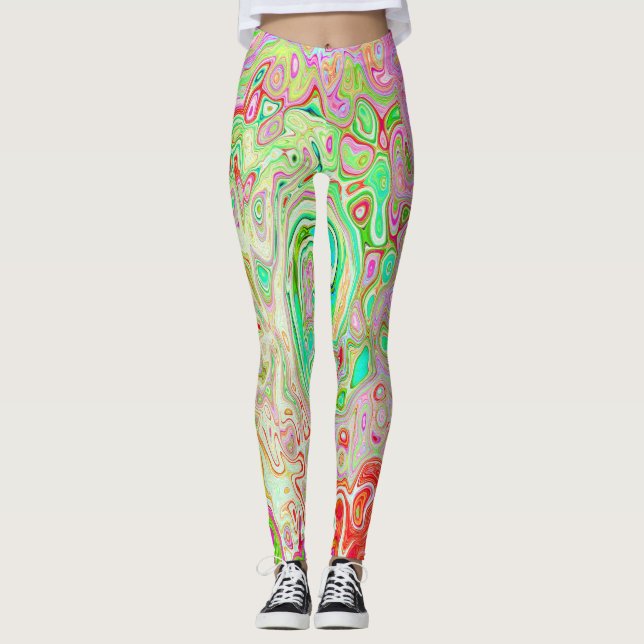 Leggings Super Abstrait Retro Pastel Green Liquid Swirl (Devant)