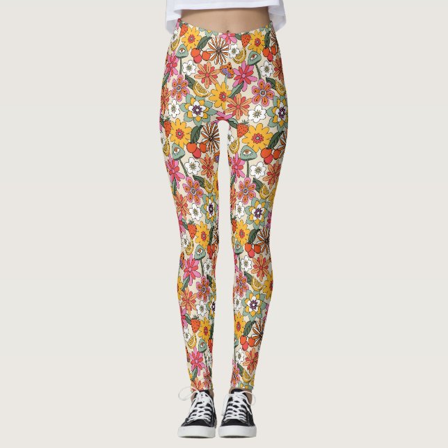 Leggings Super des années 70, orange, rose et vert (Devant)