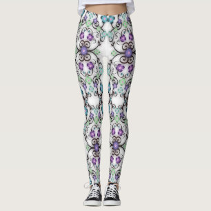 Leggings Superbe motif de dentelle de fleurs bleu violet