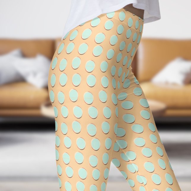 Leggings Superbe Motif Polka bleu et bois de feu (Gorgeous Blue and Burlywood Polka Dot Pattern Leggings)