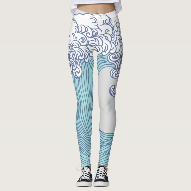 Leggings Surf asiatique japonais Vague Art Ocean Art (Devant)