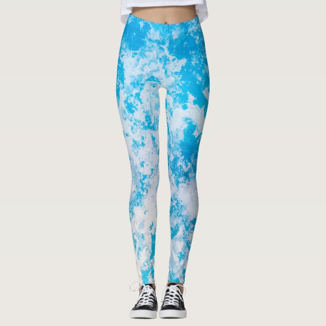Leggings Surface de la planète de glace bleue et blanche (Devant)