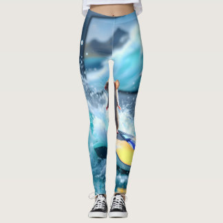 Leggings Surreal Mouse Surfing Digital Waves – Whimsical Te