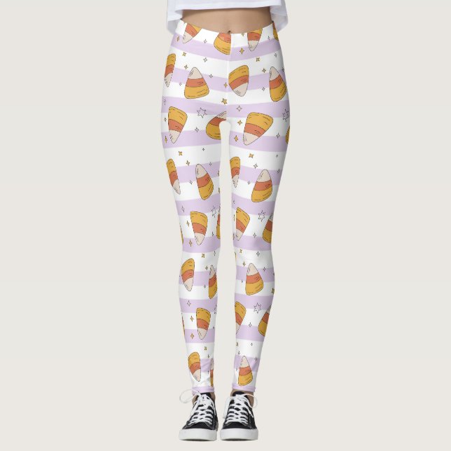 Leggings Sweet Candy Corn & Stars Halloween Motif (Devant)