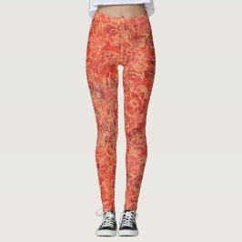 Leggings Swirling Flowers and Vines in Red Hues