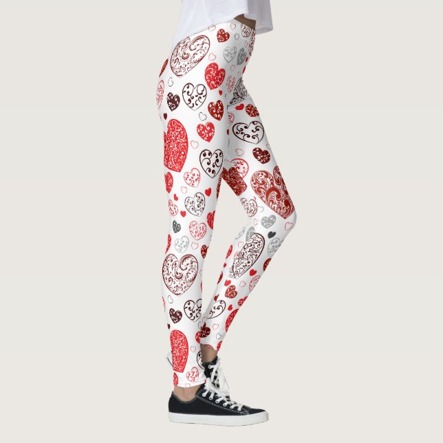 Leggings Swirling Red Decorative Heart Pattern (Droite)