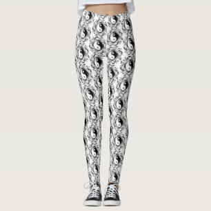 Leggings Symbole Yin & Yang Style de tatouage noir et blanc