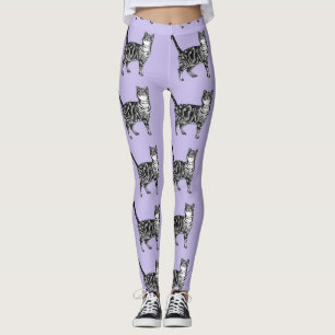 Leggings Tabby Cat Cool Animal Légendes noires et violettes