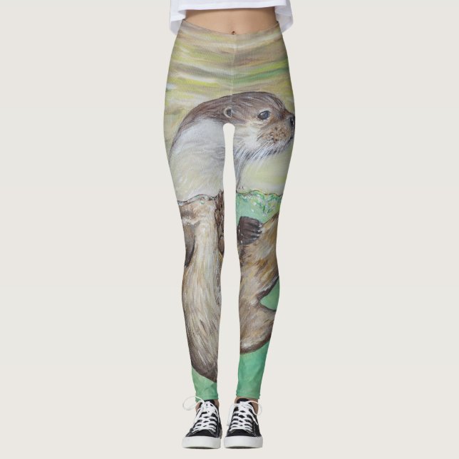 Leggings Tableau de la loutre de rivière joueuse (Devant)