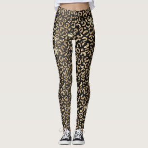 Leggings Taches de léopard sauvage pailletées noir et or él