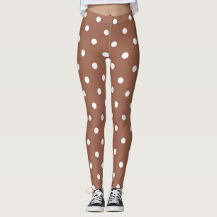 Leggings Taches pois modernes brun et blanc motif