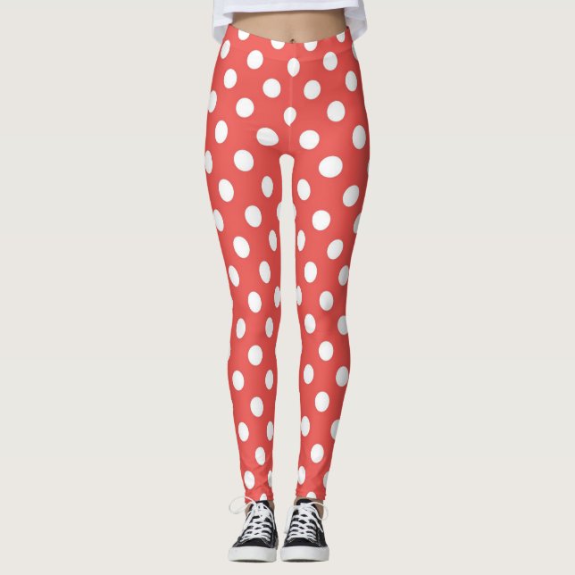 Leggings Taches pois modernes rouges et blanches motif (Devant)