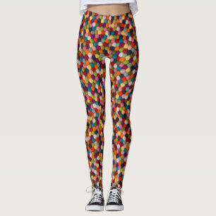 Leggings Tapis Mosaïque de Boules de Feutre Arc-en-Ciel