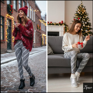 Leggings Tartan à carreaux monochrome en échelle de gris di