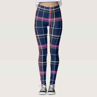 Leggings Tartan bleu de la marine avec bande rose