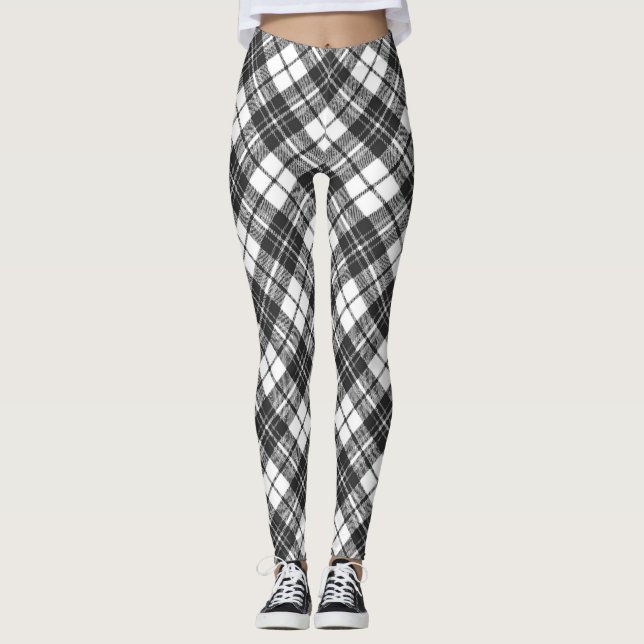 Leggings Tartan motif vacances Noël noir blanc (Devant)