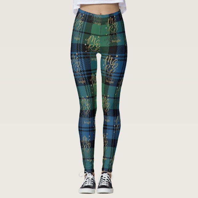 Leggings Tartan Plaid Campbell Joyeux Noël brillant (Devant)