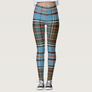 Leggings Tartan Plaid Clan Anderson Motif Turquoise Brown