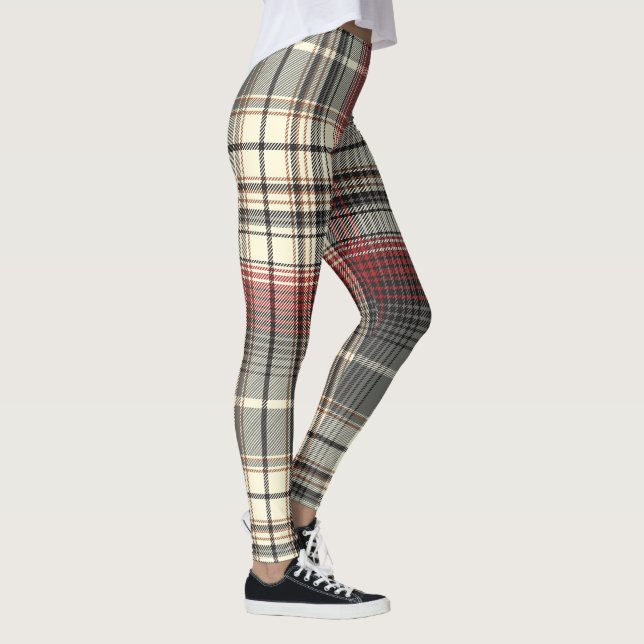Leggings Tartan Plaid Motif gris blanc (Droite)