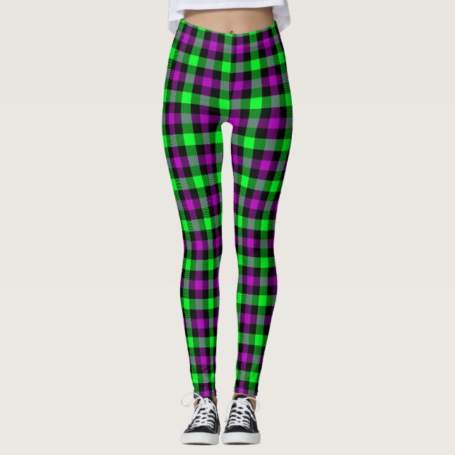 Leggings Tartan vert d'Halloween et violet (Devant)