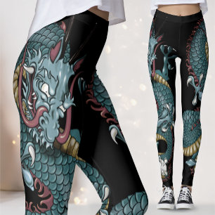 Leggings Tatouage de dragon gothique sur fond noir