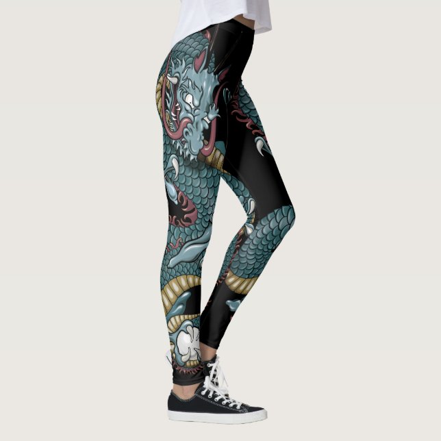 Leggings Tatouage gothique dragon sur noir (Droite)