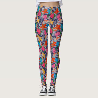 Leggings Tatouage Japonais Poisson Koi Avec Motif Floral Va