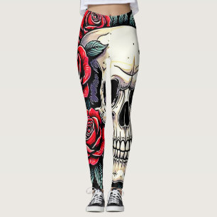 Leggings Tatouage Rose du crâne