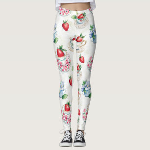 Leggings Teacup de fraise vintage motif floral