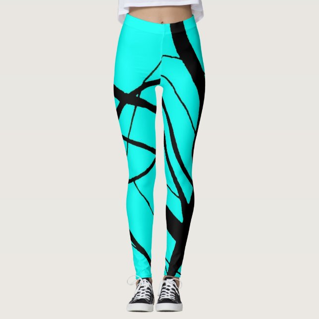 Leggings Teal lumineux et guêtres linéaires noires (Devant)