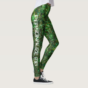 Leggings Techno Geek Green Galaxy Parties scintillant TEXTE