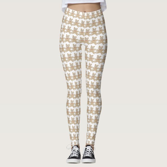 Leggings Teddy Bear White Fun Motif (Devant)