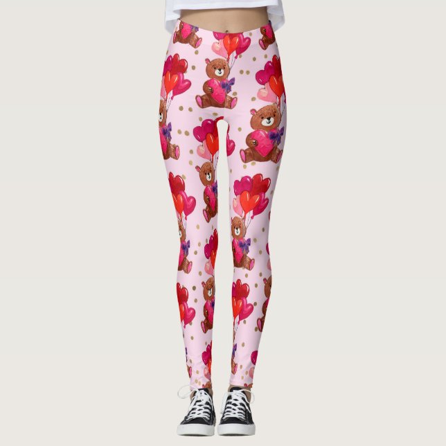 Leggings Teddy Bear With Heart Balloons Pattern (Devant)