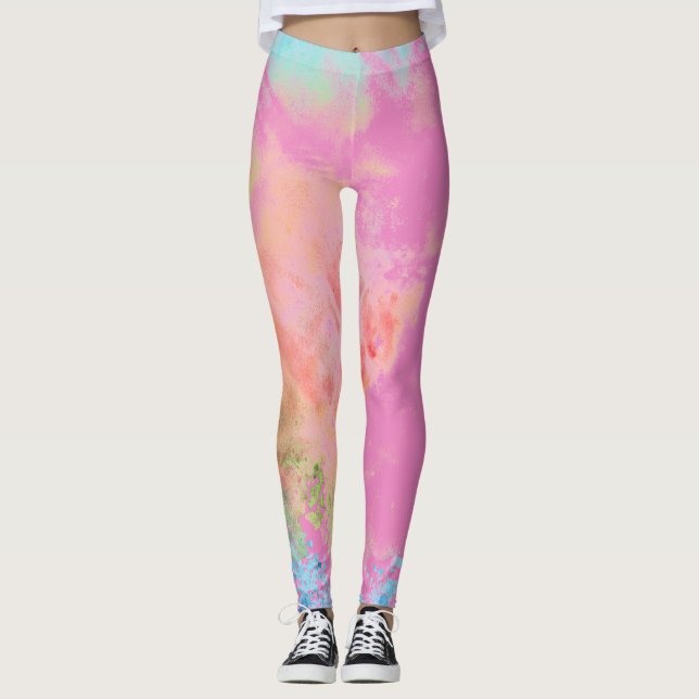Leggings Teinture à tarte rose arc-en-ciel amusante (Devant)