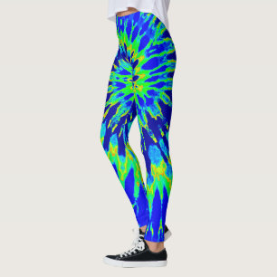 Leggings Teinture de spirale bleue et verte à la chaux