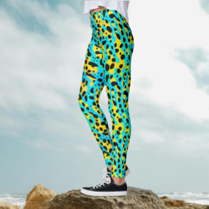 Leggings Tendance Abstrait Turquoise Jaune Motif léopard