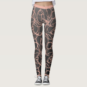 Leggings Tendance, girly, rose tourbillonne sur le noir,