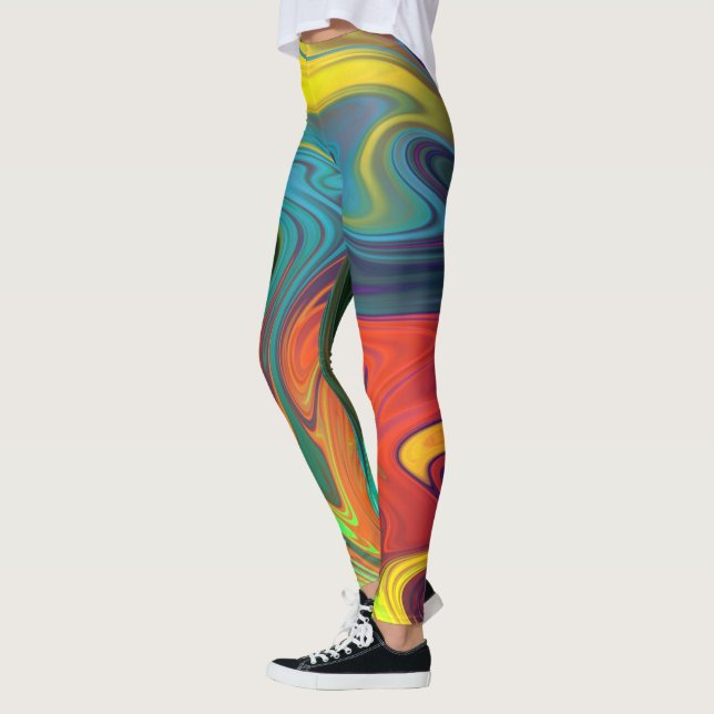 Leggings Tendance néon orange rouge bleu jaune vert Abstrai (Gauche)
