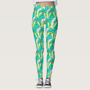Leggings Tendance Turquoise blanc chevauchement tongs Motif