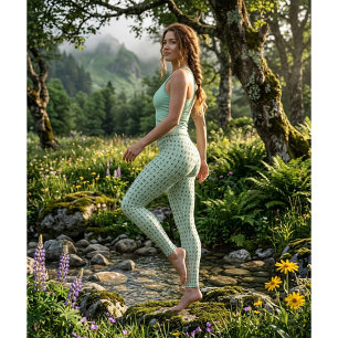Leggings Tendance Vert Sauge avec Symboles Runique