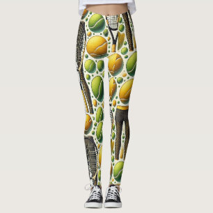 Leggings Tennis ball et raquette encre noire et blanche sur