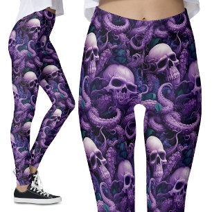 Leggings Tentacles et crânes gothiques violets octopus
