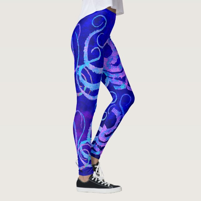Leggings Tentacules roses et bleues de poulpe sur le bleu - (Droite)